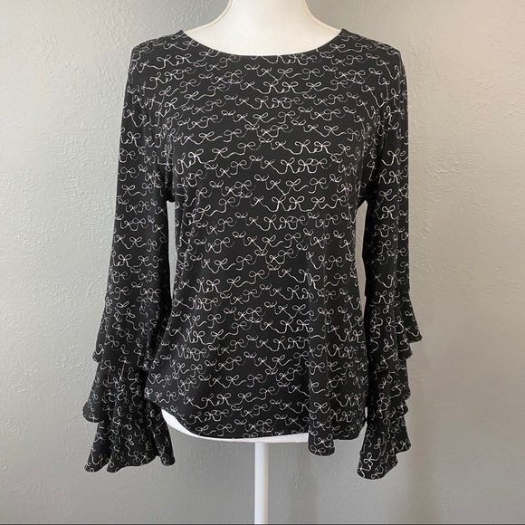 CeCe Danity Tiered Ruffled Bell Sleeve Bow Blouse - Picture 3 of 11